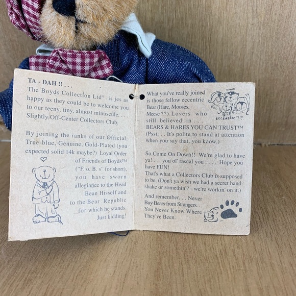 Boyds Bear Rare Plush Denim Dress Gingham Hat - Picture 2 of 6